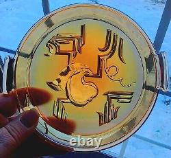 CARNIVAL GLASS PLATE EDVIN by ELME OF SWEDEN MARIGOLD AMBER IRIDESCENT EUROPEAN