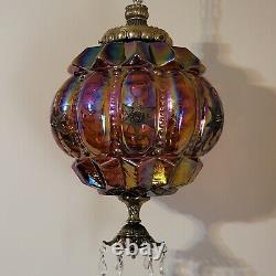 CARNIVAL Vintage Iridescent Glass Hanging Amber Light Swag Lamp Retro MCM