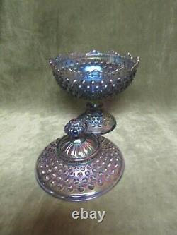 Ca 2001 Fenton Art Glass Violet Hobnail Iridescent Carnival Covered Candy Dish