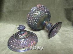 Ca 2001 Fenton Art Glass Violet Hobnail Iridescent Carnival Covered Candy Dish