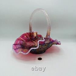 Candy Fenton Glass Basket Cranberry Purple Plum Opalescent Carnival Pink Floral