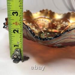 Carnival Glass Bowl Decorative Dish Gold Amber Iridescent Peacock 9 Diam