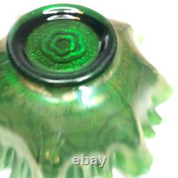Carnival Glass Bowl Decorative Dish with Green Iridescent Pattern 8 Diameter