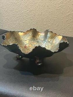 Carnival Glass Bowl, Iridescent, Ruffle Footed 11 Bowl ca 1910