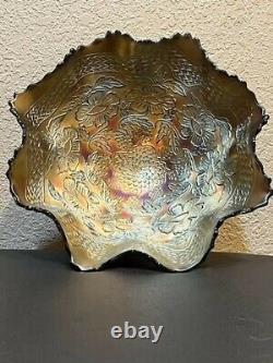 Carnival Glass Bowl, Iridescent, Ruffle Footed 11 Bowl ca 1910