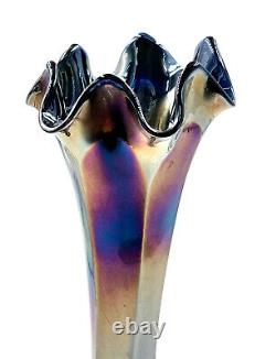 Carnival Glass Dark Blue Amethyst Vase by Fenton U. S. A. C. 1920