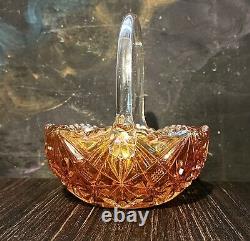 Carnival Glass Eda In Two Sixteen Pattern Handled Basket Pretty Rare Item Mint