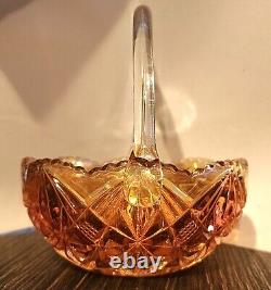 Carnival Glass Eda In Two Sixteen Pattern Handled Basket Pretty Rare Item Mint