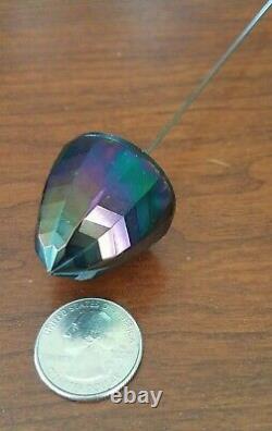 Carnival Glass Faceted Dome Iridescent Black Vintage Hatpin