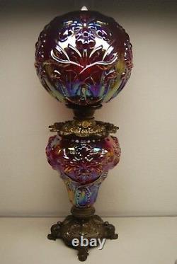 Carnival Glass Fenton Gwtw Iridescent Marygold Oil Kerosene Artnouveau Iris Lamp