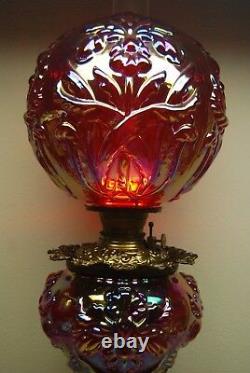 Carnival Glass Fenton Gwtw Iridescent Marygold Oil Kerosene Artnouveau Iris Lamp