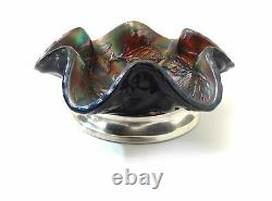 Carnival Glass Fenton USA Cup Glass Iridescent Mount Silver