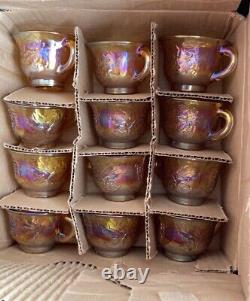 Carnival Glass Iridescent Gold 26 Pcs. Princess Punch Set 7 Quart Bowl