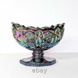 Carnival Glass Iridescent Lrg Pedastel Bowl Pretty Pattern Vibrant Blue/Purples