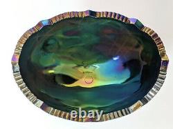Carnival Glass Iridescent Lrg Pedastel Bowl Pretty Pattern Vibrant Blue/Purples