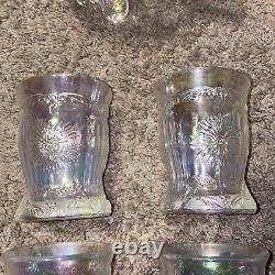 Carnival Glass Iridescent White Dahlia Pitcher With4 Cups (Dugan) SEE! AMAZING
