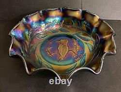 Carnival Glass Kingfisher Amethyst Iridescent Ruffled Edge Bowl Rd 4184