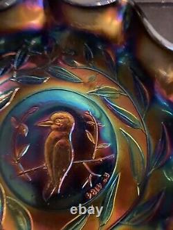 Carnival Glass Kingfisher Amethyst Iridescent Ruffled Edge Bowl Rd 4184