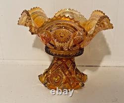 Carnival Glass Marigold Imperial Punch Bowl and Base Hobster and Arches Ruffled