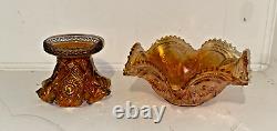 Carnival Glass Marigold Imperial Punch Bowl and Base Hobster and Arches Ruffled