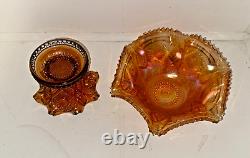 Carnival Glass Marigold Imperial Punch Bowl and Base Hobster and Arches Ruffled