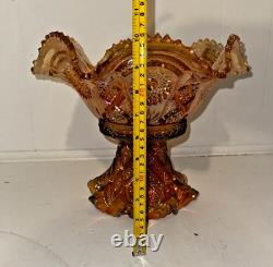 Carnival Glass Marigold Imperial Punch Bowl and Base Hobster and Arches Ruffled