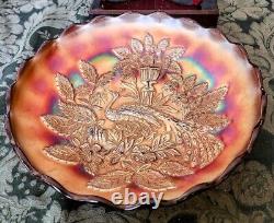 Carnival Glass Millersburg 1900's Iridescent & Purple Gold Gilt Peacock & Urn