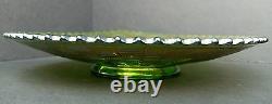 Carnival Glass Northwood Strawberry Basketweave Green Iridescent Sawtooth Plate