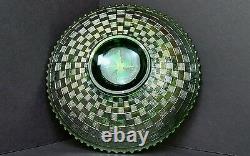 Carnival Glass Northwood Strawberry Basketweave Green Iridescent Sawtooth Plate