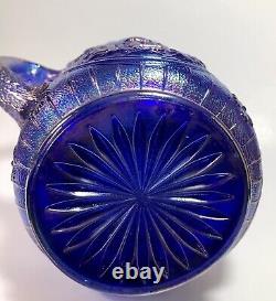Carnival Glass Pitcher 4 Tumbler Set Blue Iridescent Windmill Pattern LE Smith