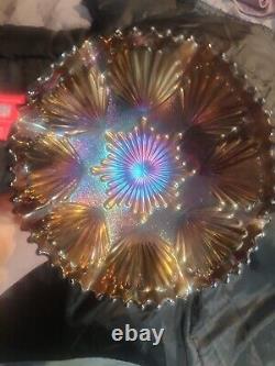 Carnival Glass Purple Antique Imperial Glass Shell And Sand Bowl Iridescent