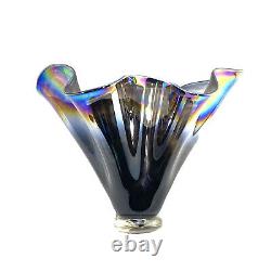 Carnival Glass STUDIO ART GLASS Hankerchief Vase Black Iridescent