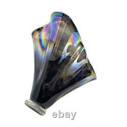 Carnival Glass STUDIO ART GLASS Hankerchief Vase Black Iridescent