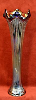 Carnival Glass Vertical Line Faux Stump 12 Iridescent Vase Vintage