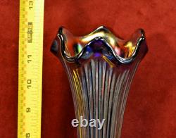 Carnival Glass Vertical Line Faux Stump 12 Iridescent Vase Vintage