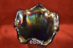 Carnival Glass Vertical Line Faux Stump 12 Iridescent Vase Vintage