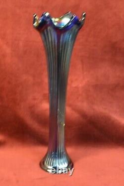 Carnival Glass Vertical Line Faux Stump 12 Iridescent Vase Vintage