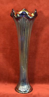 Carnival Glass Vertical Line Faux Stump 12 Iridescent Vase Vintage FREE SHIP