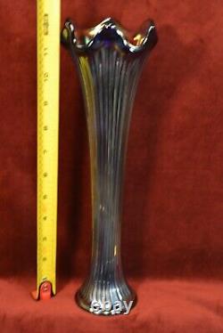 Carnival Glass Vertical Line Faux Stump 12 Iridescent Vase Vintage FREE SHIP