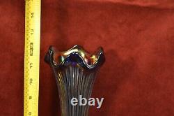 Carnival Glass Vertical Line Faux Stump 12 Iridescent Vase Vintage FREE SHIP