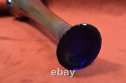 Carnival Glass Vertical Line Faux Stump 12 Iridescent Vase Vintage FREE SHIP