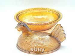 Carnival Glass Vintage Lidded Chicken Dish Marigold Iridescent Indiana Glass