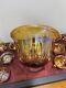 Carnival Indiana Glass Punch Bowl and 12 Cups Set Iridescent Gold Vintage