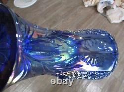 Carnival cut glass Iridescent Amethyst scalloped edged applied handle basket