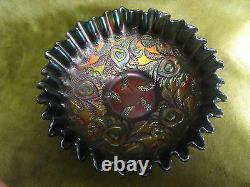 Carnival glass bowl antique iridescent leaves & flowers