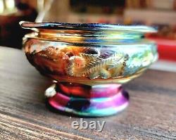 Carnival glass riihimaki in fir cones sugar bowl cuspidor spittoon blue c. 1927