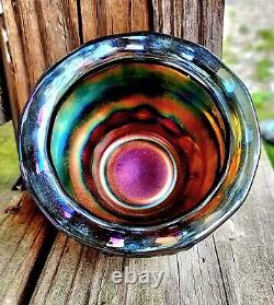 Carnival glass riihimaki in fir cones sugar bowl cuspidor spittoon blue c. 1927