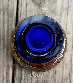 Carnival glass riihimaki in fir cones sugar bowl cuspidor spittoon blue c. 1927