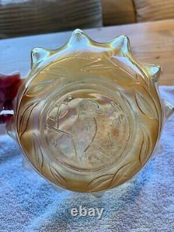 Crown Crystal (Australia) Carnival Glass Kingfisher Nappy Bowl-Marigold