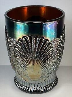 DUGAN BEADED SHELL STIPPLED AMYTHYST CARNIVAL GLASS TUMBLER Circa 1905 GORGEOUS